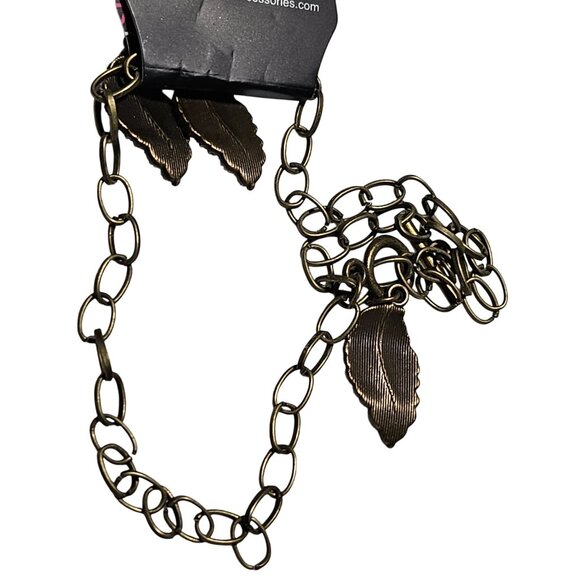 Paparazzi Leaf Necklace and Earrings Set Gold Tone Chain Rhinestones Jewelry - Picture 4 of 7